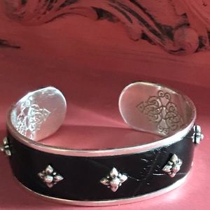 Leather and silver Brighton cuff bangle